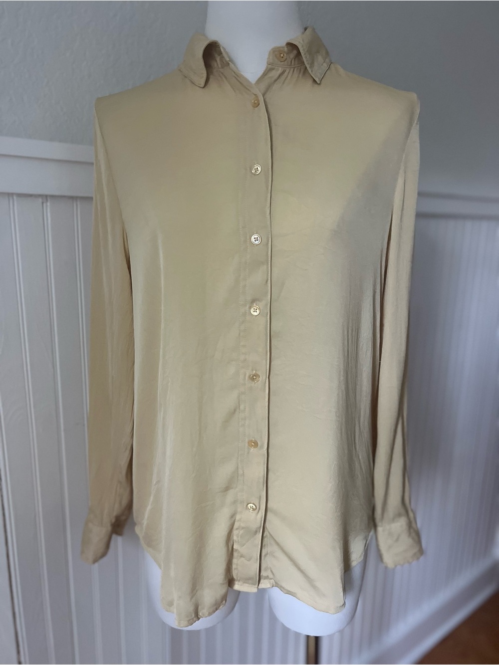 Quince Washable Stretch Silk Buttondown Long Sleeve Blouse Yellow Size XS